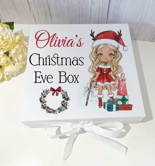 Reindeer Girl Christmas Eve Box with ribbon tie  image 0