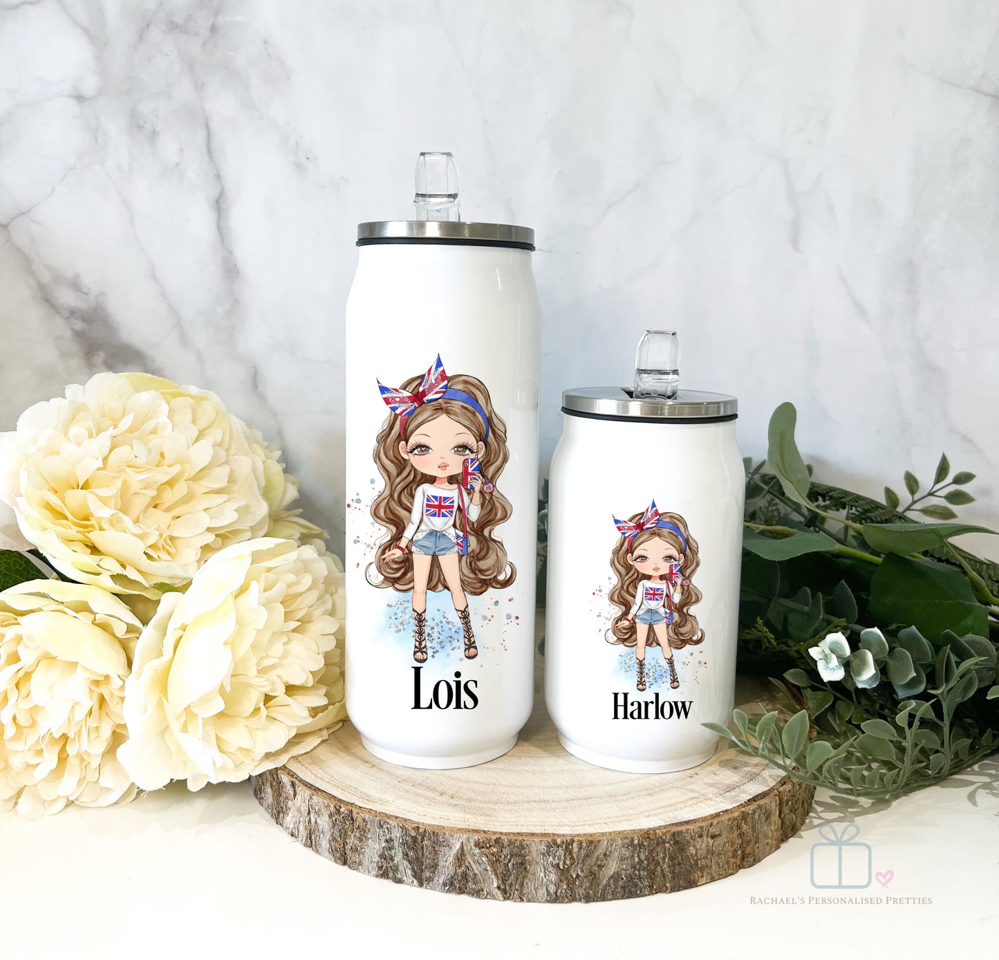 Personalised Can Style Water bottle with Flip Straw - GB Girl image 0