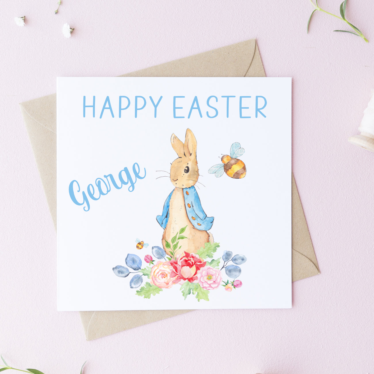 Blue Bunny Easter Card or Birthday Card image 0