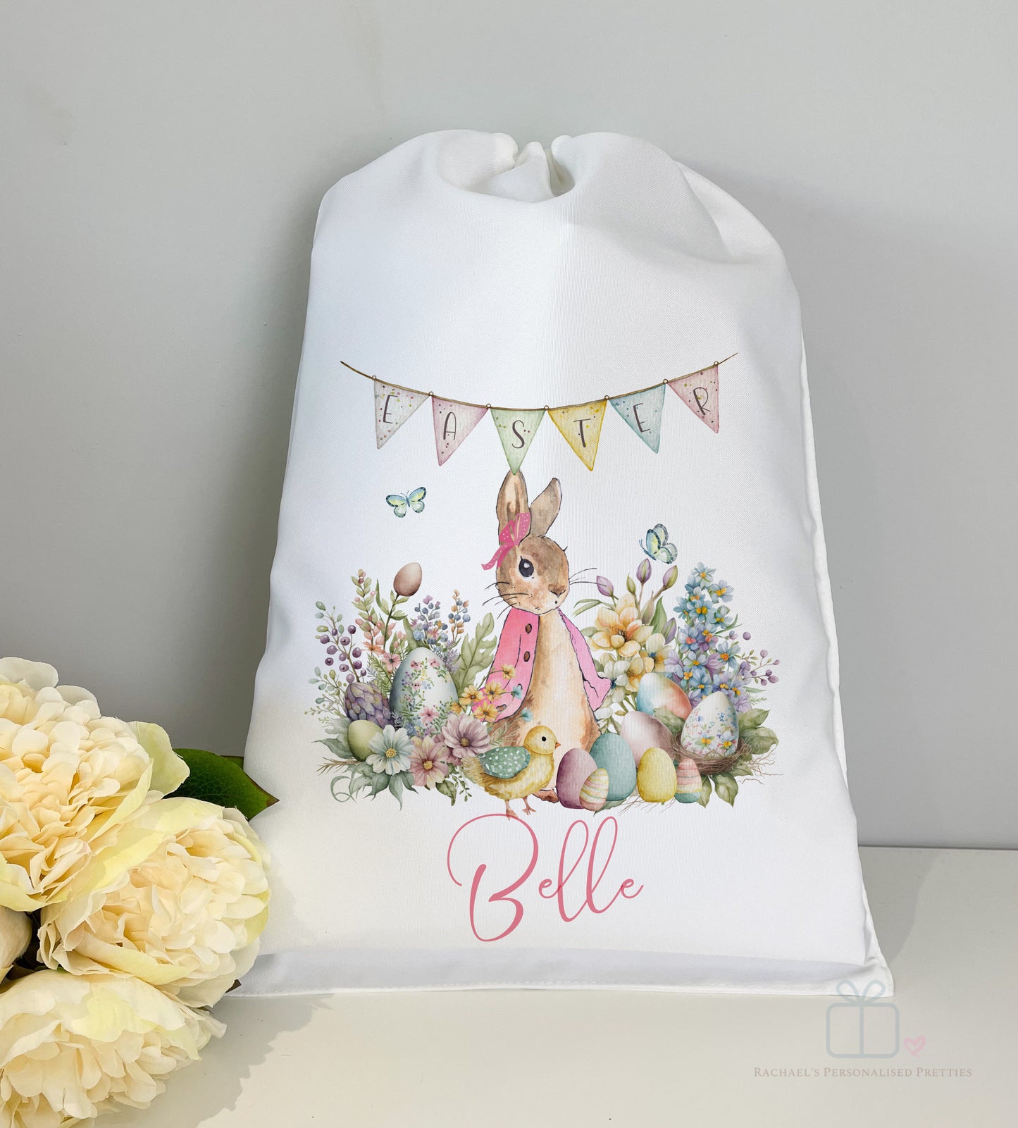 A3 Pink Flopsy Bunny Inspired Easter Bunting Sack image 0