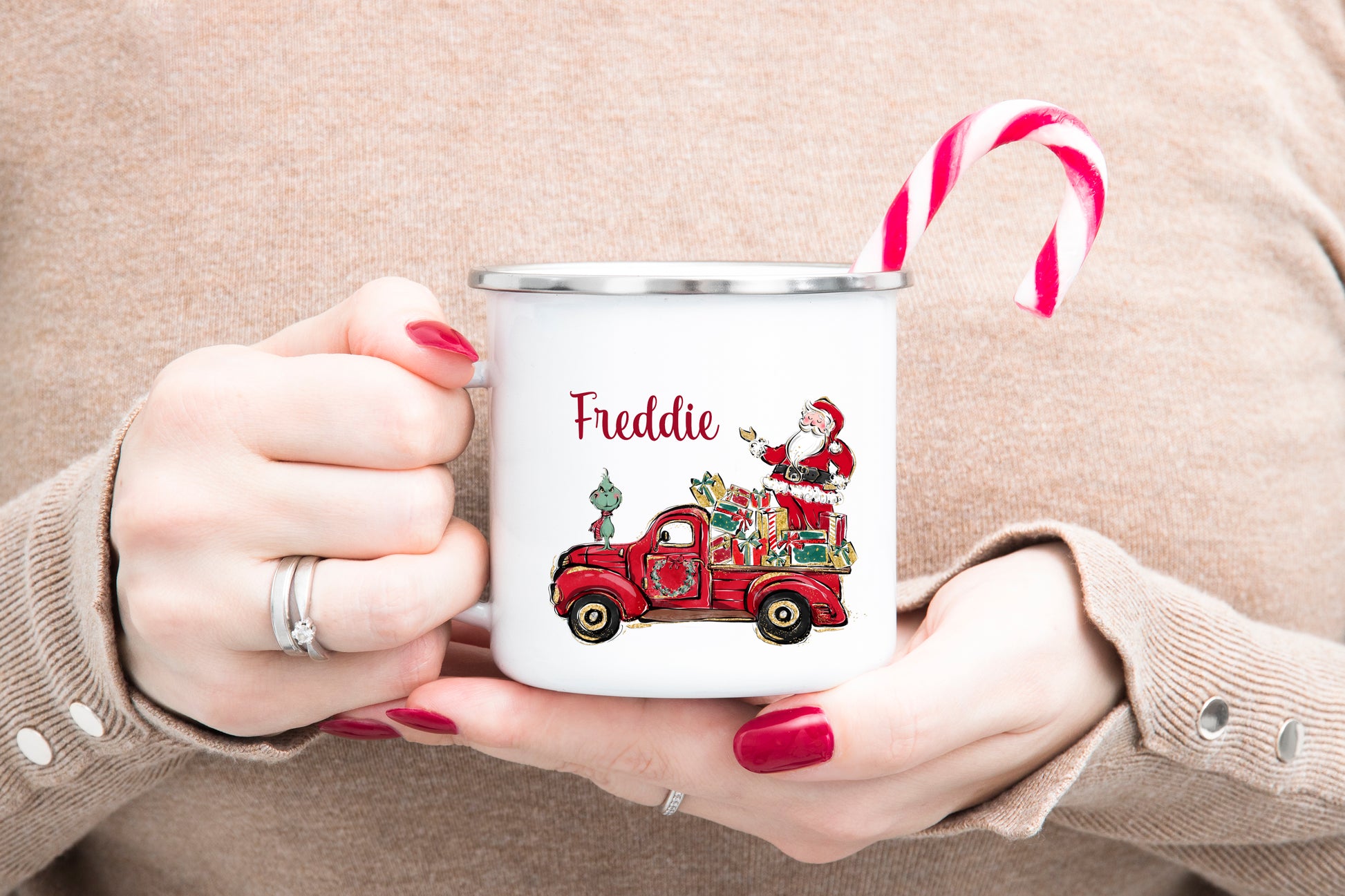 Santa’s Truck Christmas Mug - Enamel image 0