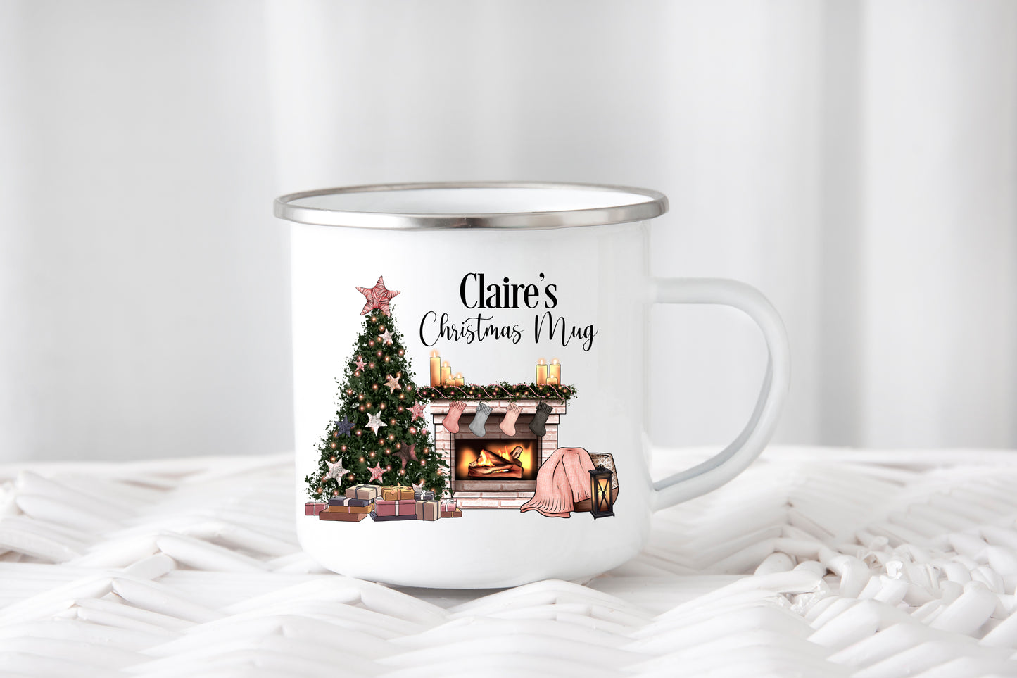 Cosy Fireplace Christmas Mug - Enamel image 0