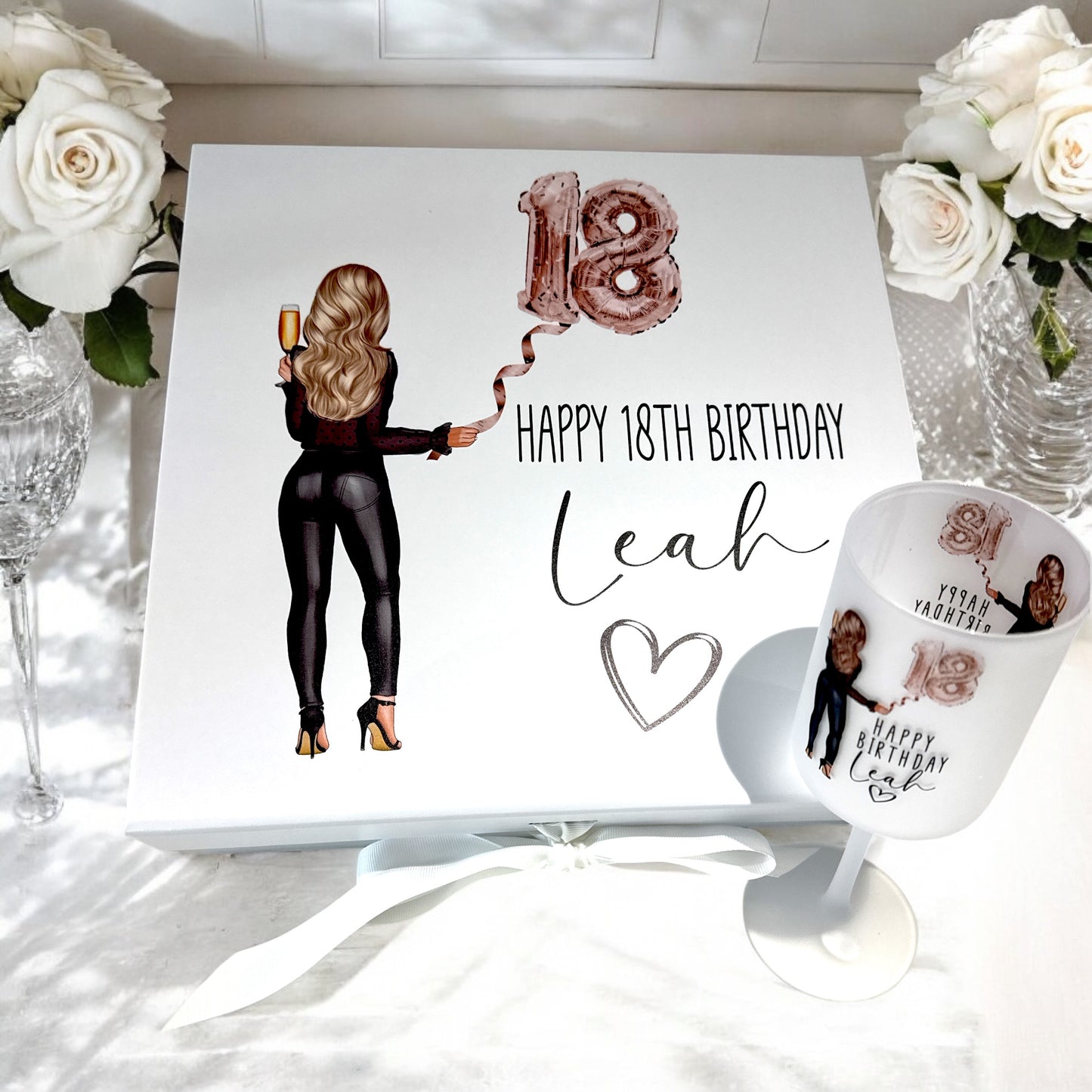 Girls Birthday Box - Black Outfit Rose Gold Balloon Any Age