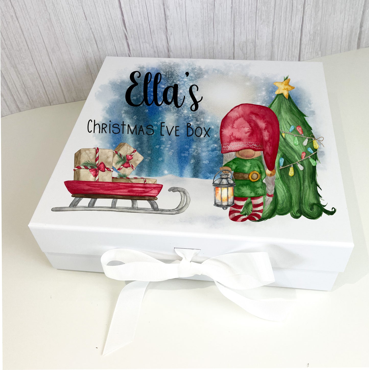 Girl Elf Gnome Truck Christmas Ribbon Box image 0