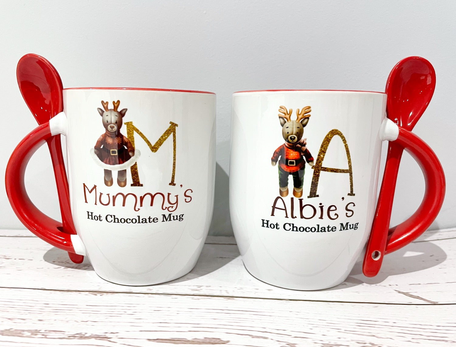 Christmas Vintage reindeer initial Mug & Spoon Set Girls & Boys Options image 0