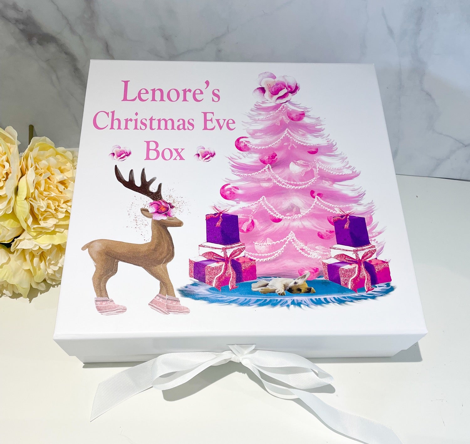 Christmas in Pink Christmas Eve Box with ribbon tie image 0