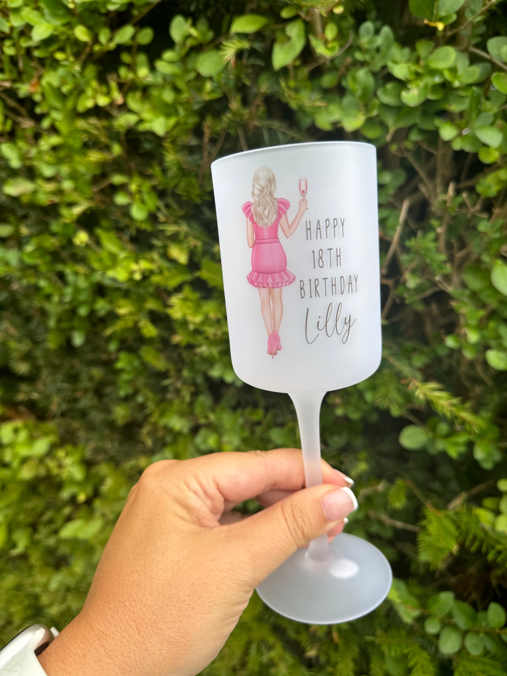 Personalised Wine Glass - Any Birthday Pink Dress  image 2