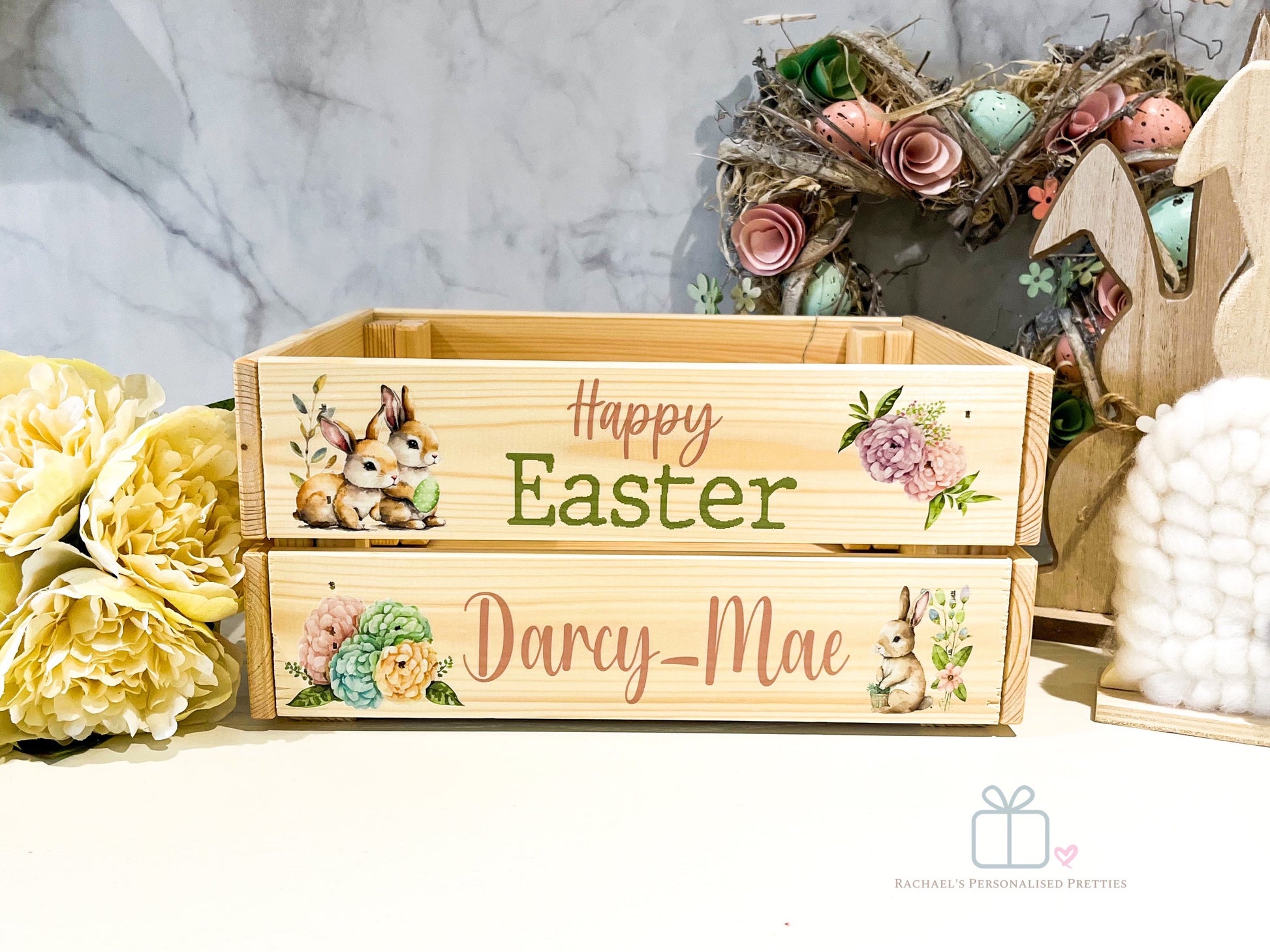 Easter Bunnies Wooden Easter Crate image 0