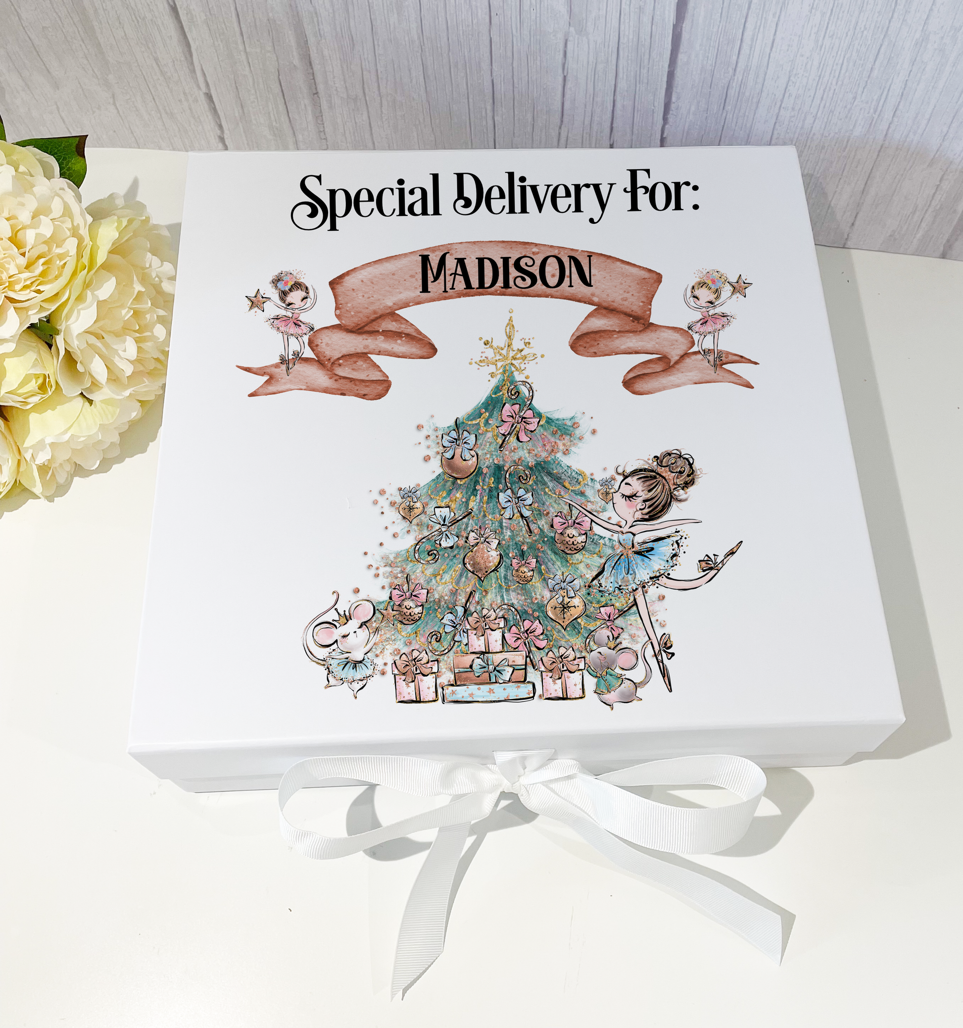 Ballerina Special Delivery Christmas Box with ribbon tie image 0