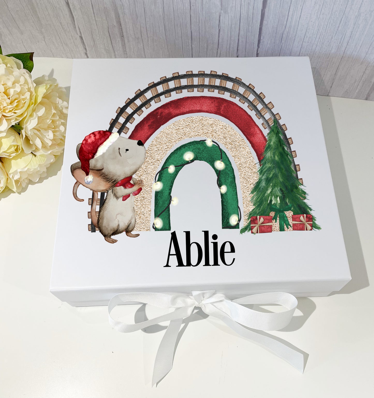 Mouse Rainbow Christmas Box with ribbon tie image 0