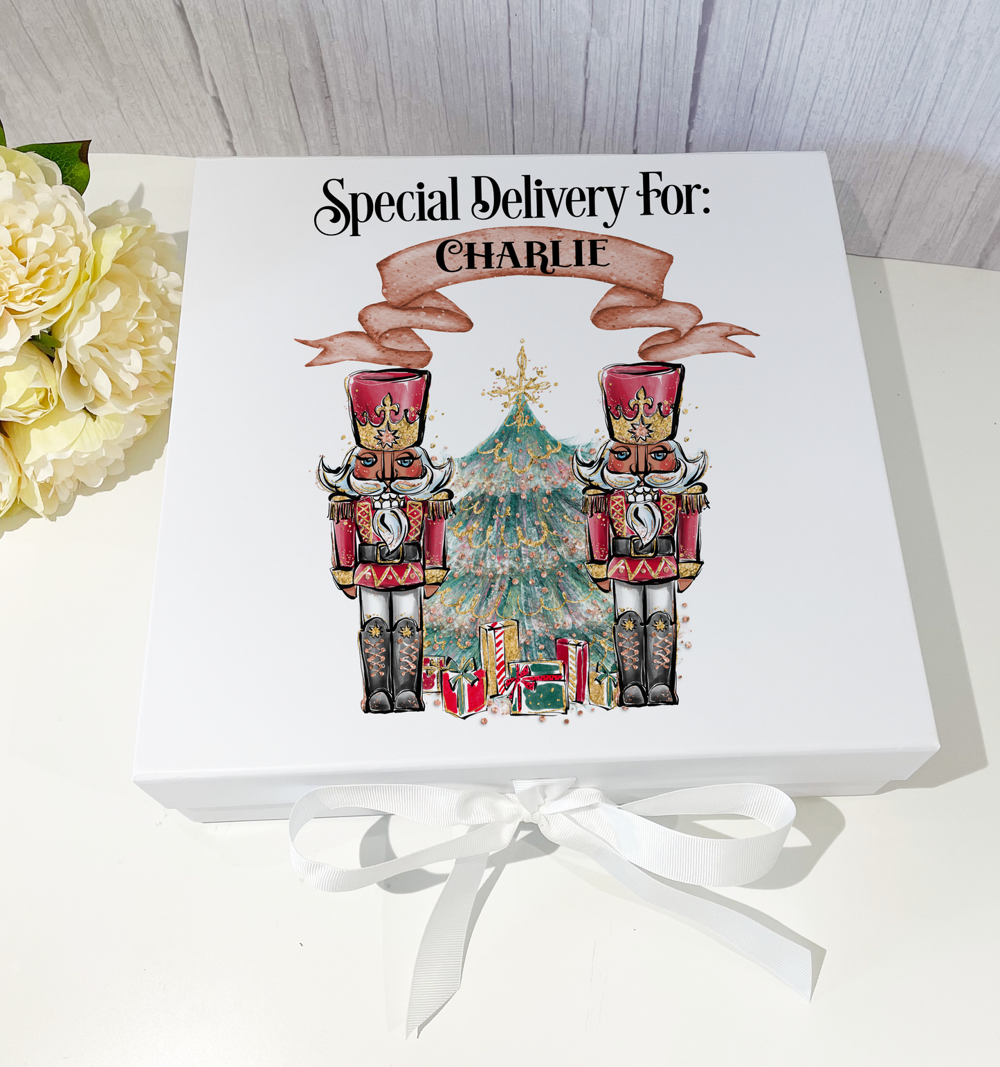 Nutcracker Special Delivery Christmas Box with ribbon tie image 0