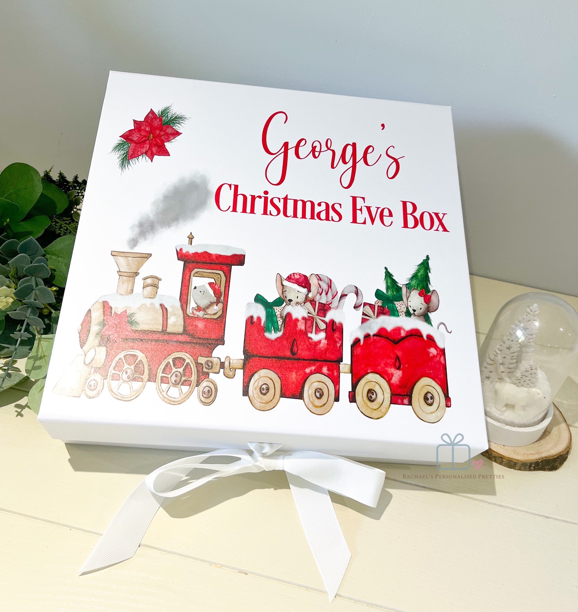 Mouse Train Christmas Eve Box with ribbon tie image 1