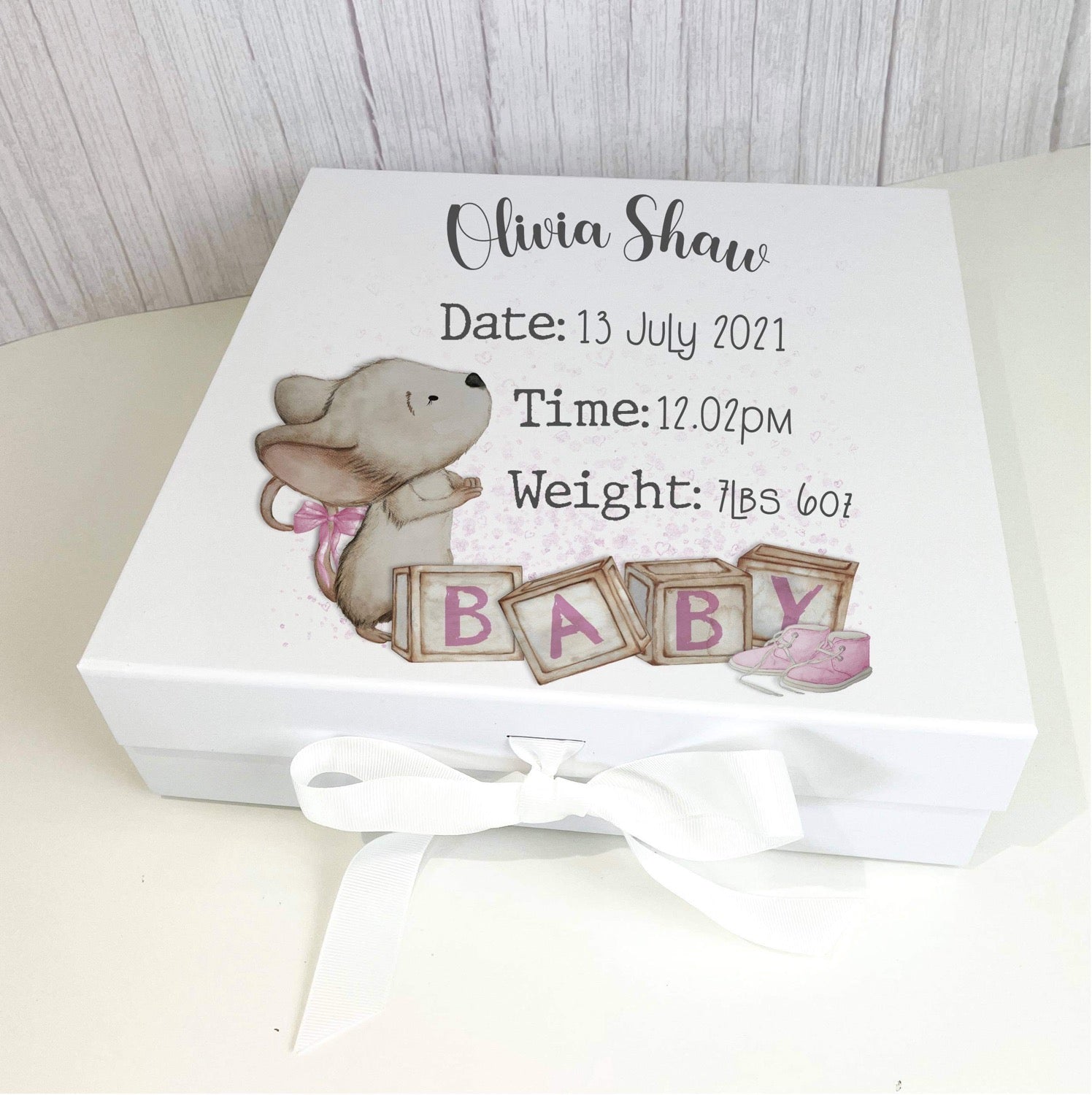 Baby Keepsake Box - with pink or blue mouse image 0