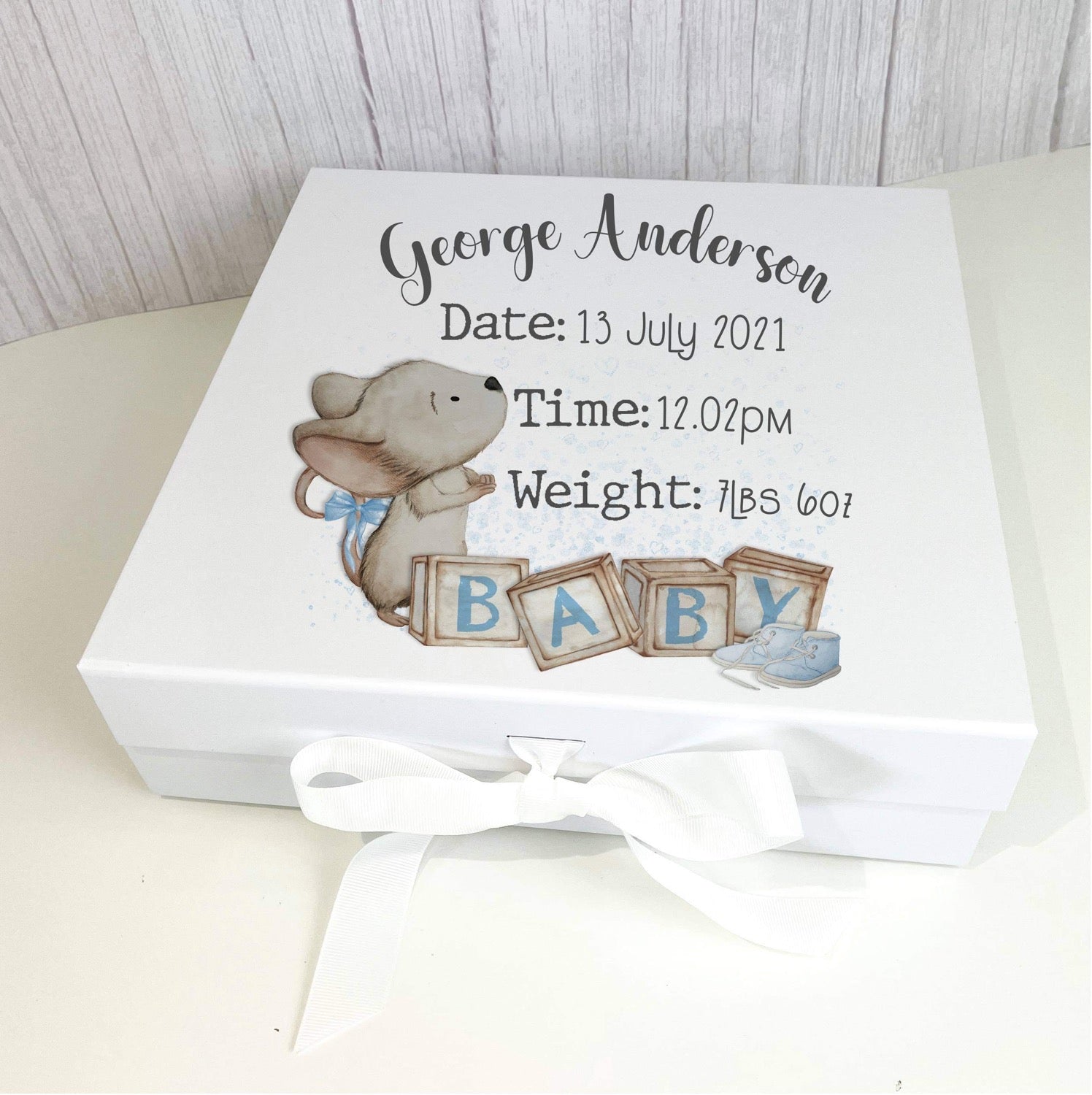 Baby Keepsake Box - with pink or blue mouse image 1