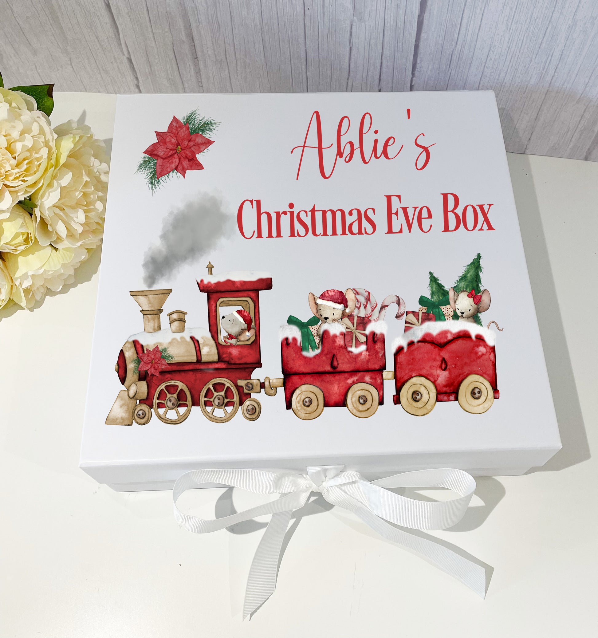 Mouse Train Christmas Eve Box with ribbon tie image 0