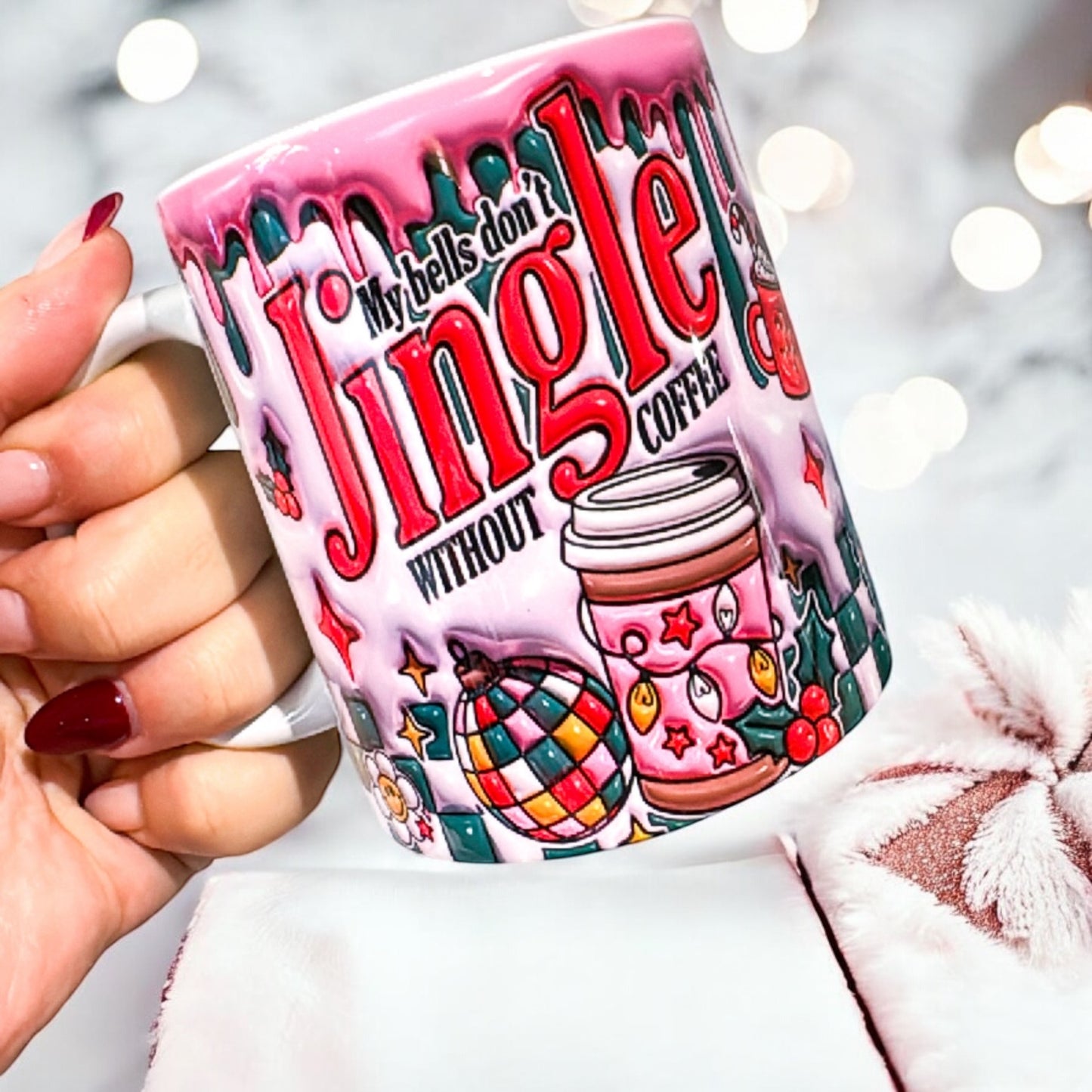 Pink Jingle Coffe Cup 3d Inflated Christmas Mug