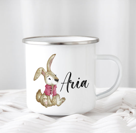 Pink Jacket Bunny Easter Enamel Mug image 0