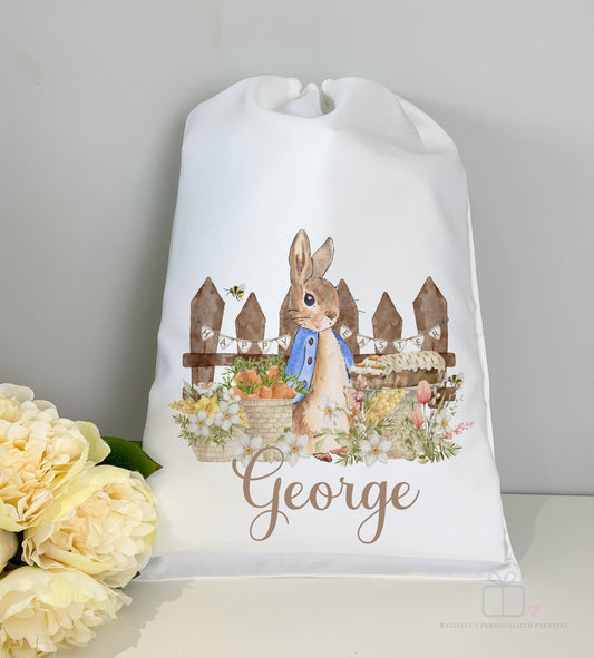 A3 Blue Peter Rabbit Inspired Picket Fence Easter Sack image 0