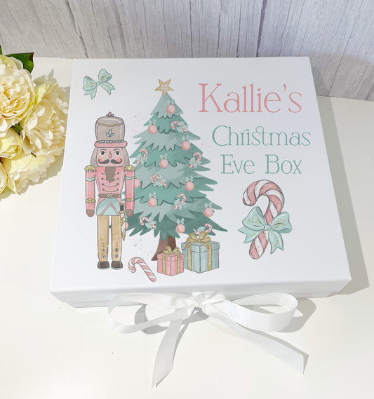 Pink & Green Christmas Eve Box with ribbon tie image 0