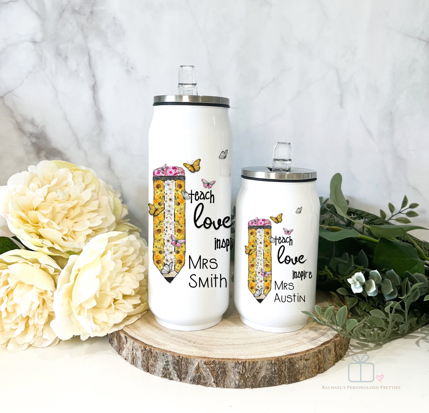 Personalised Can Style Water bottle with Flip Straw - Teachers Gift image 0