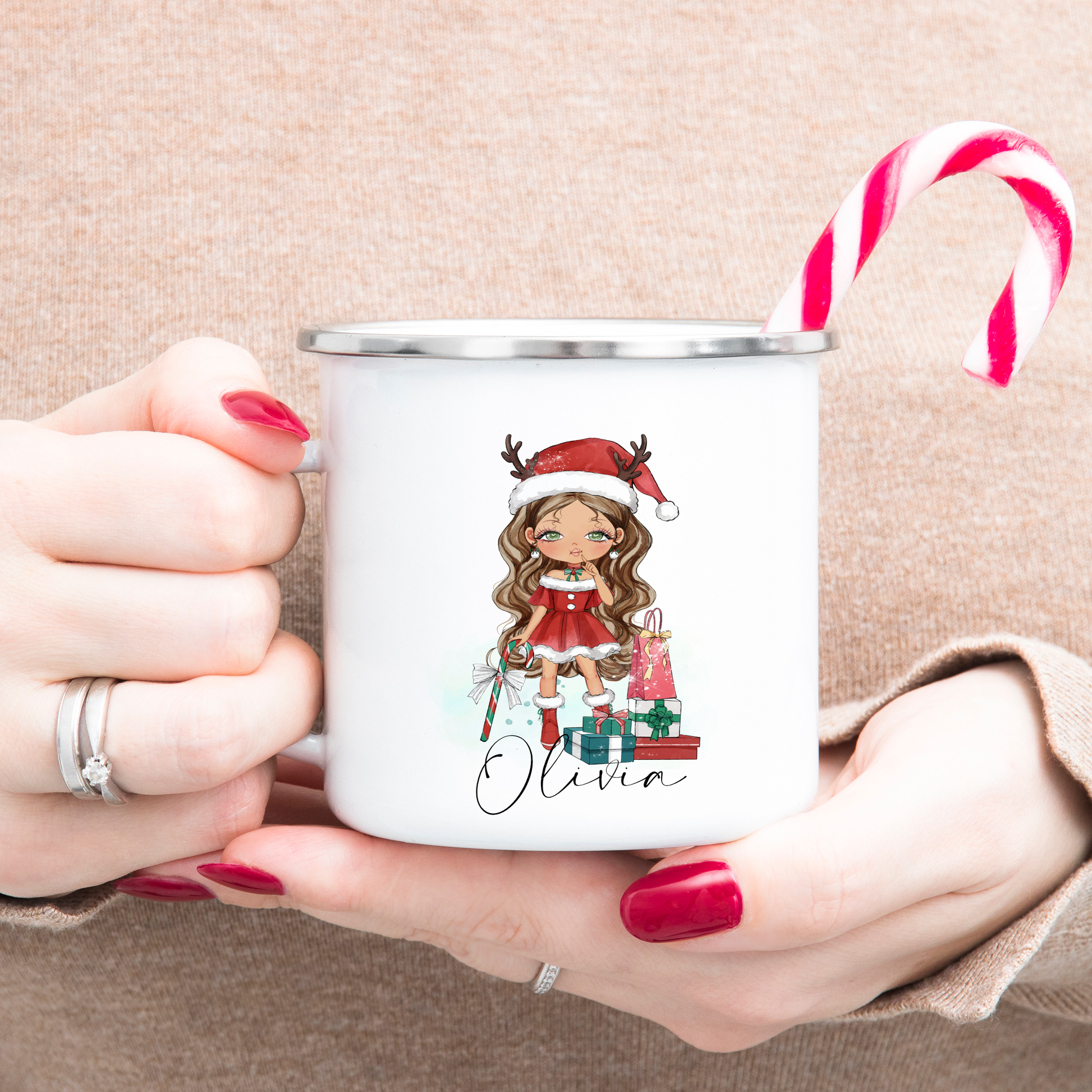 Reindeer Girl Christmas Mug - Enamel image 0