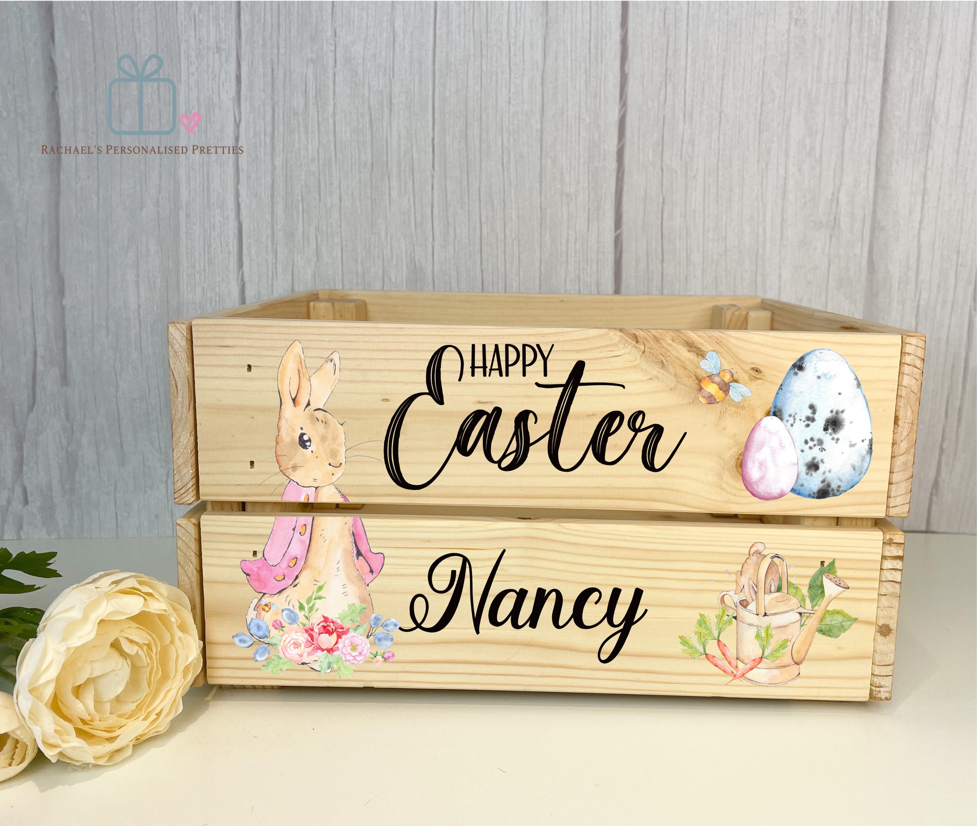 Pink Rabbit Easter Wooden Crate image 1