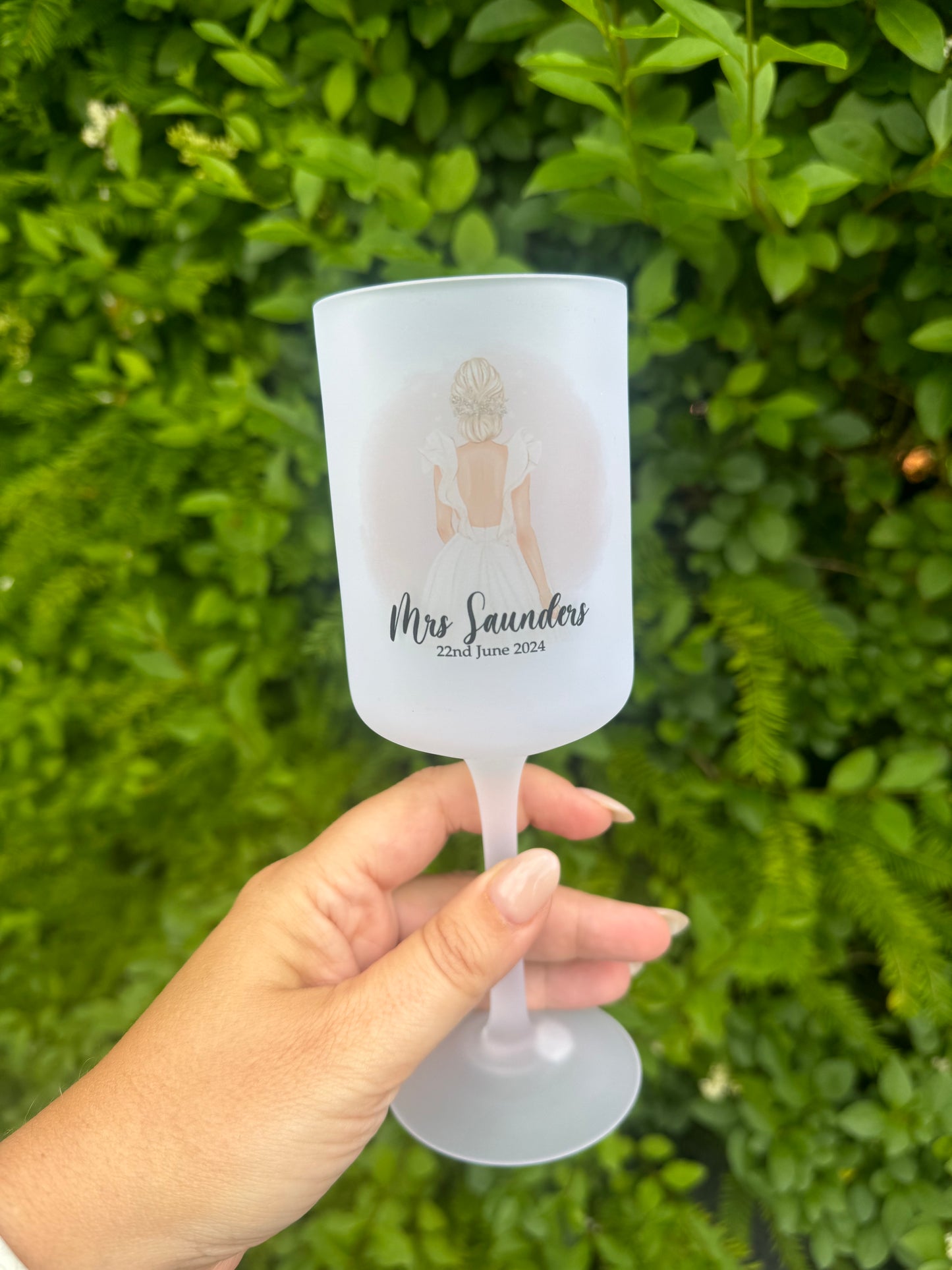 Bride frosted wine glass