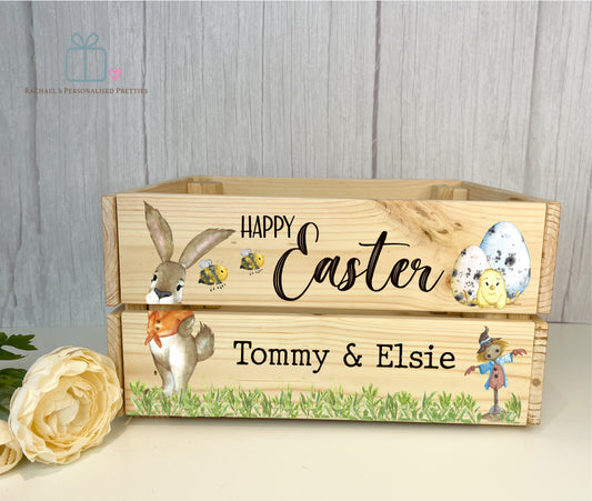 Girl Easter Bunny Wooden Crate image 0