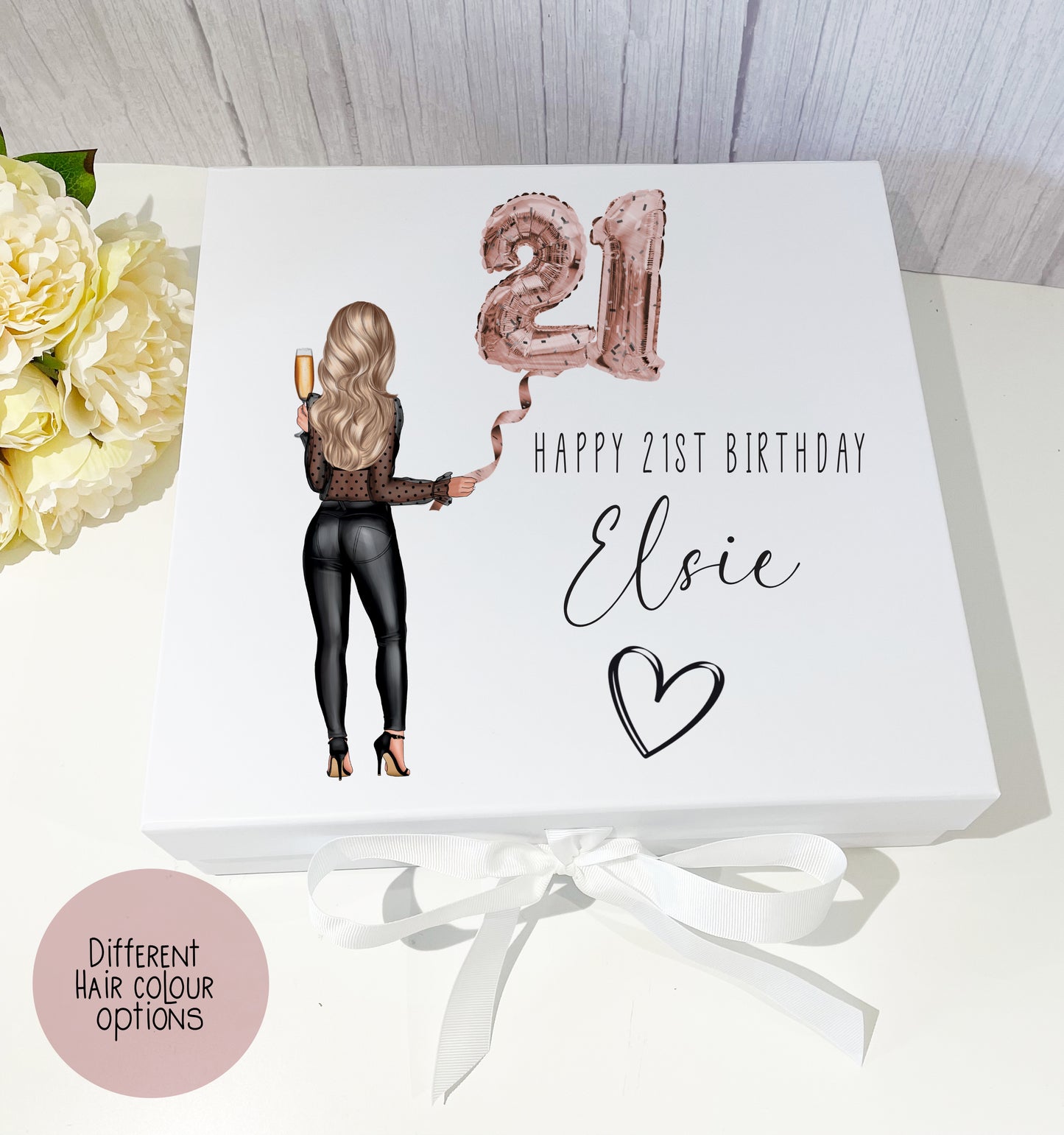 Girls Birthday Box - Black Outfit Rose Gold Balloon Any Age