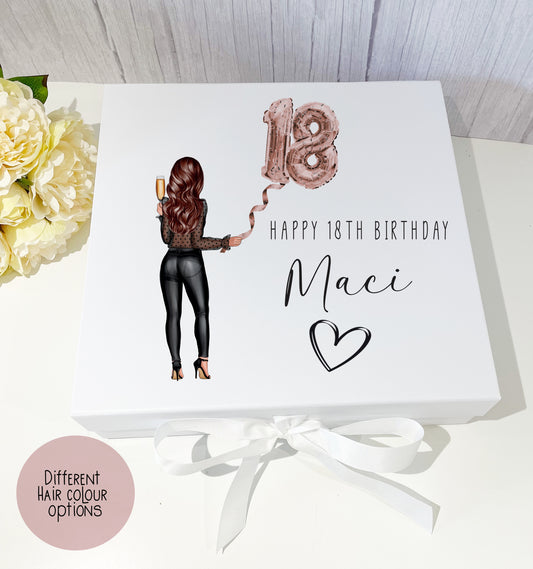 Girls Birthday Box - Black Outfit Rose Gold Balloon Any Age