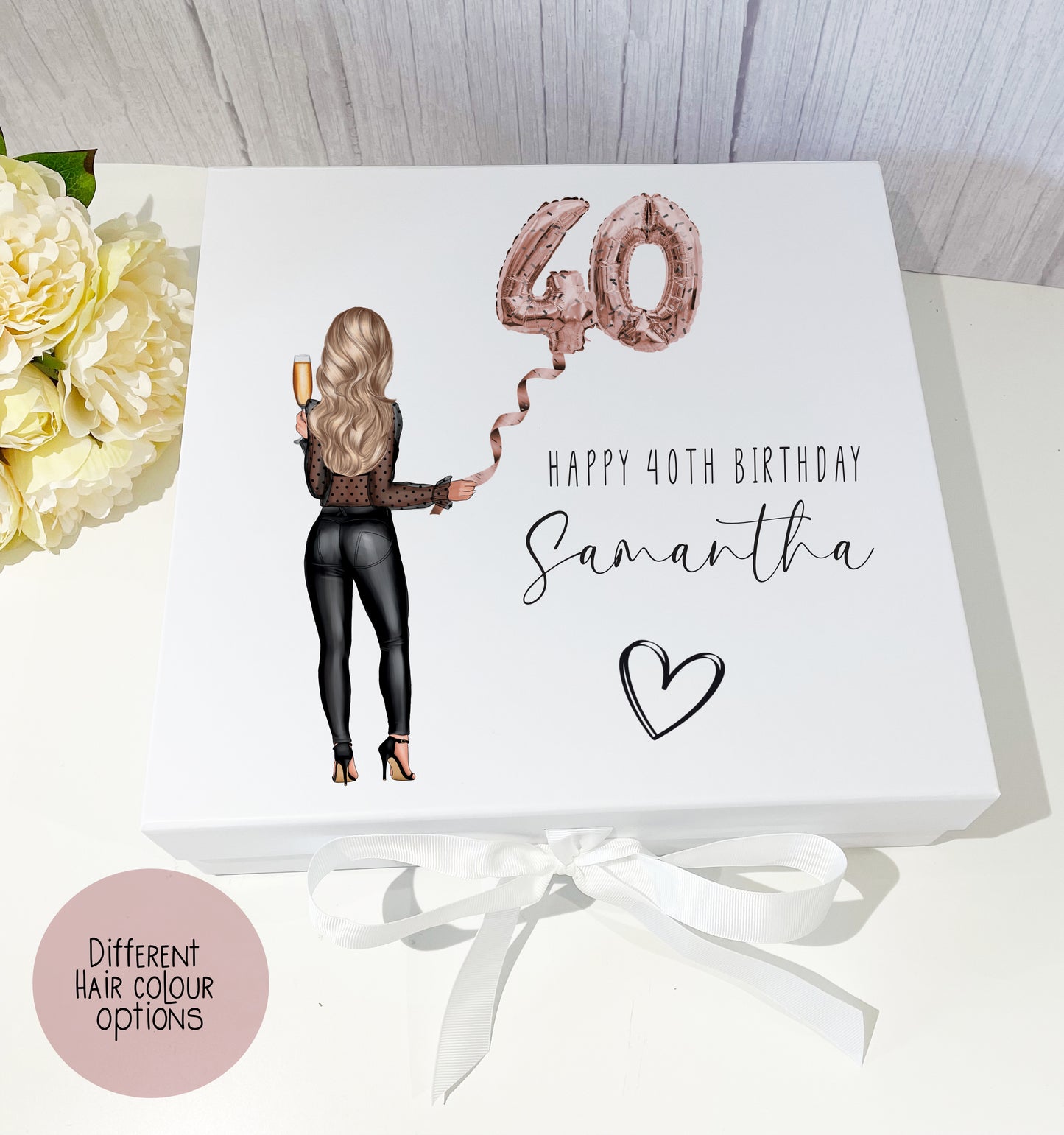 Girls Birthday Box - Black Outfit Rose Gold Balloon Any Age