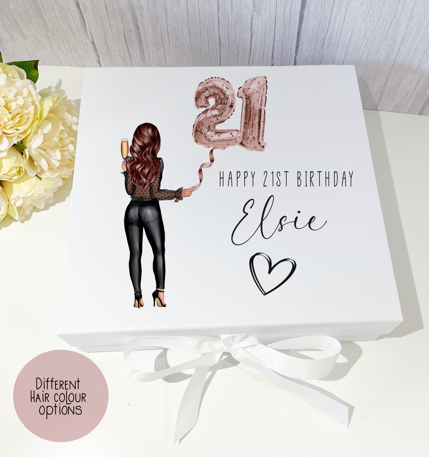 Girls Birthday Box - Black Outfit Rose Gold Balloon Any Age