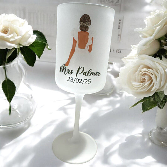 Bride frosted wine glass