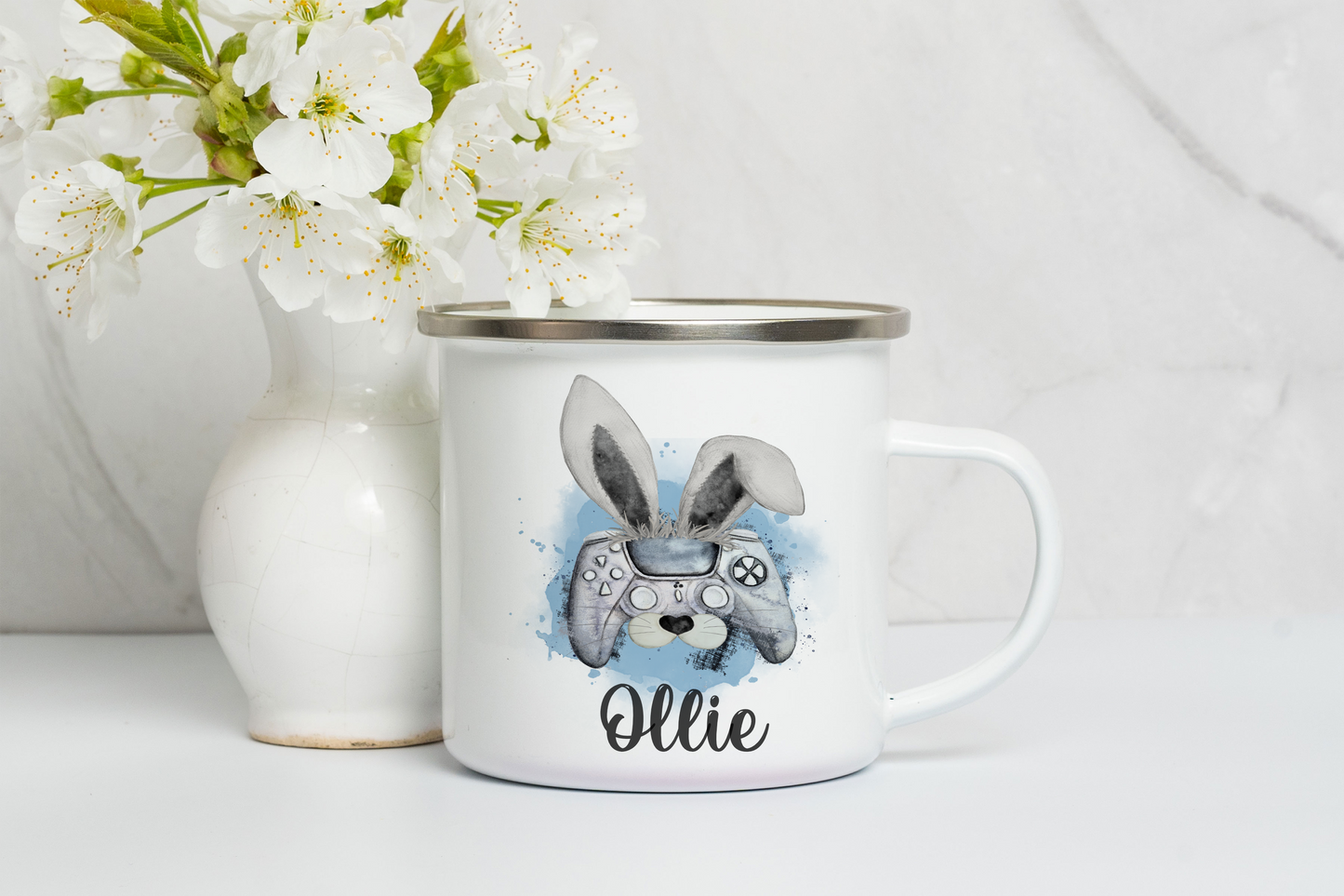 Gamer Easter Bunny Enamel Mug