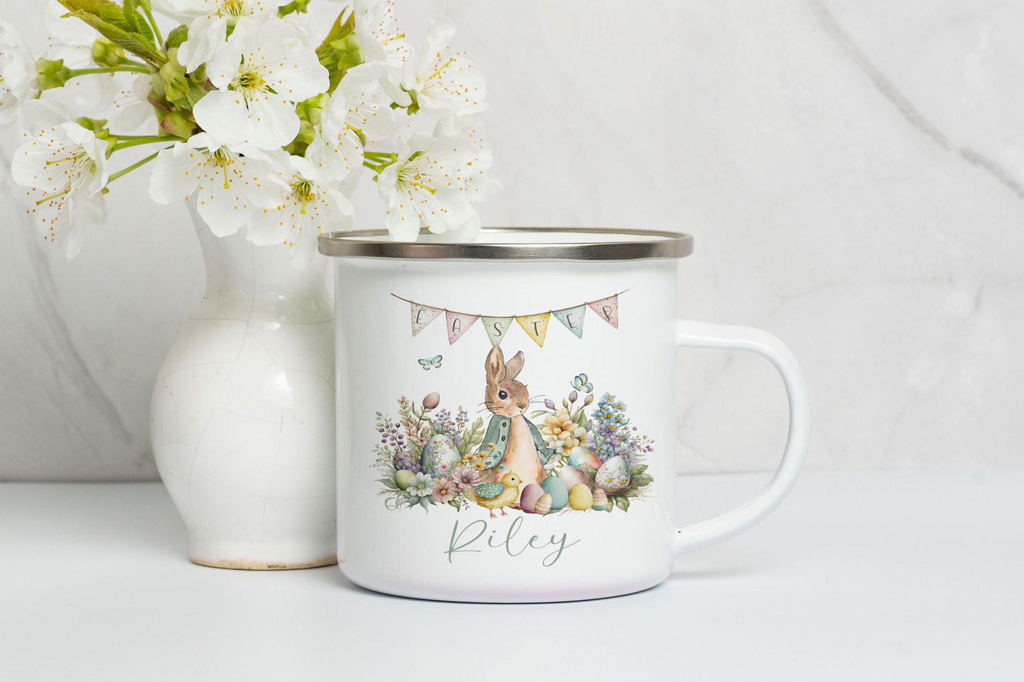 Green Easter Bunny Enamel Mug