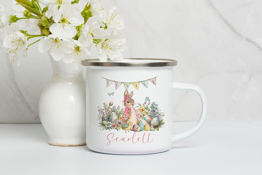 Pink Easter Bunny Enamel Mug