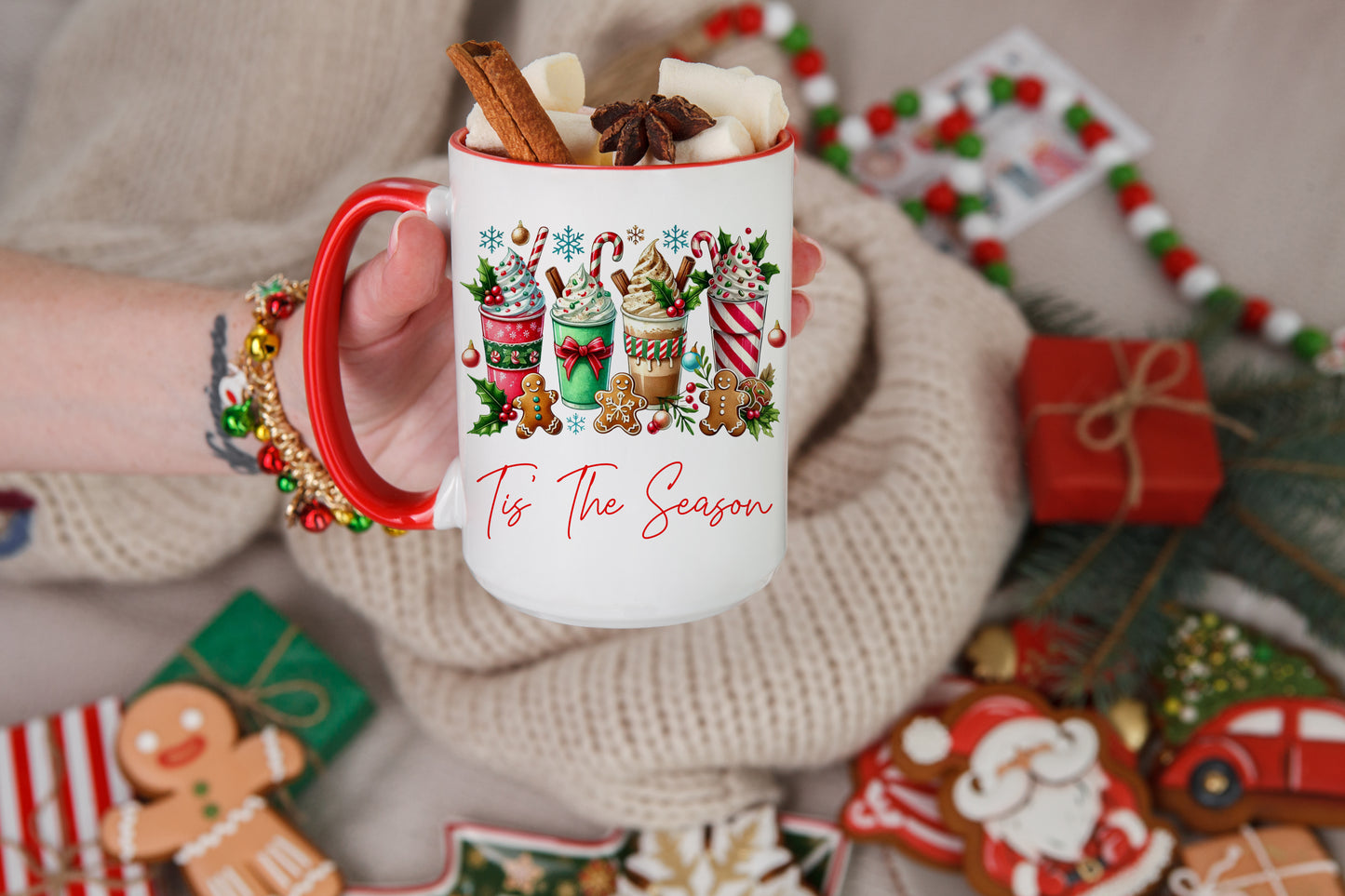 Red Tis The Season Gingerbread Mug