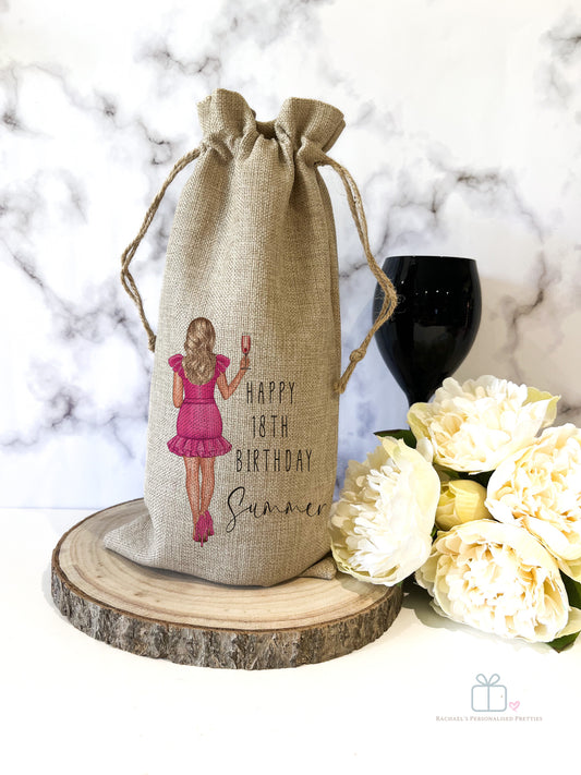 Personalised Bottle Bag - Any age Pink Dress image 0