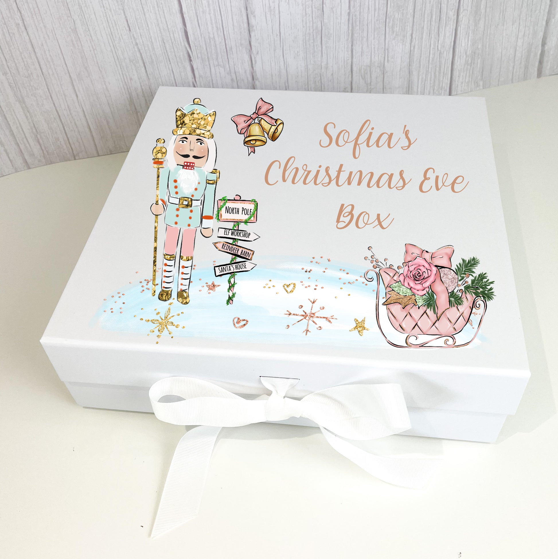 Mint Green Nutcracker Christmas Eve Box with ribbon tie image 0