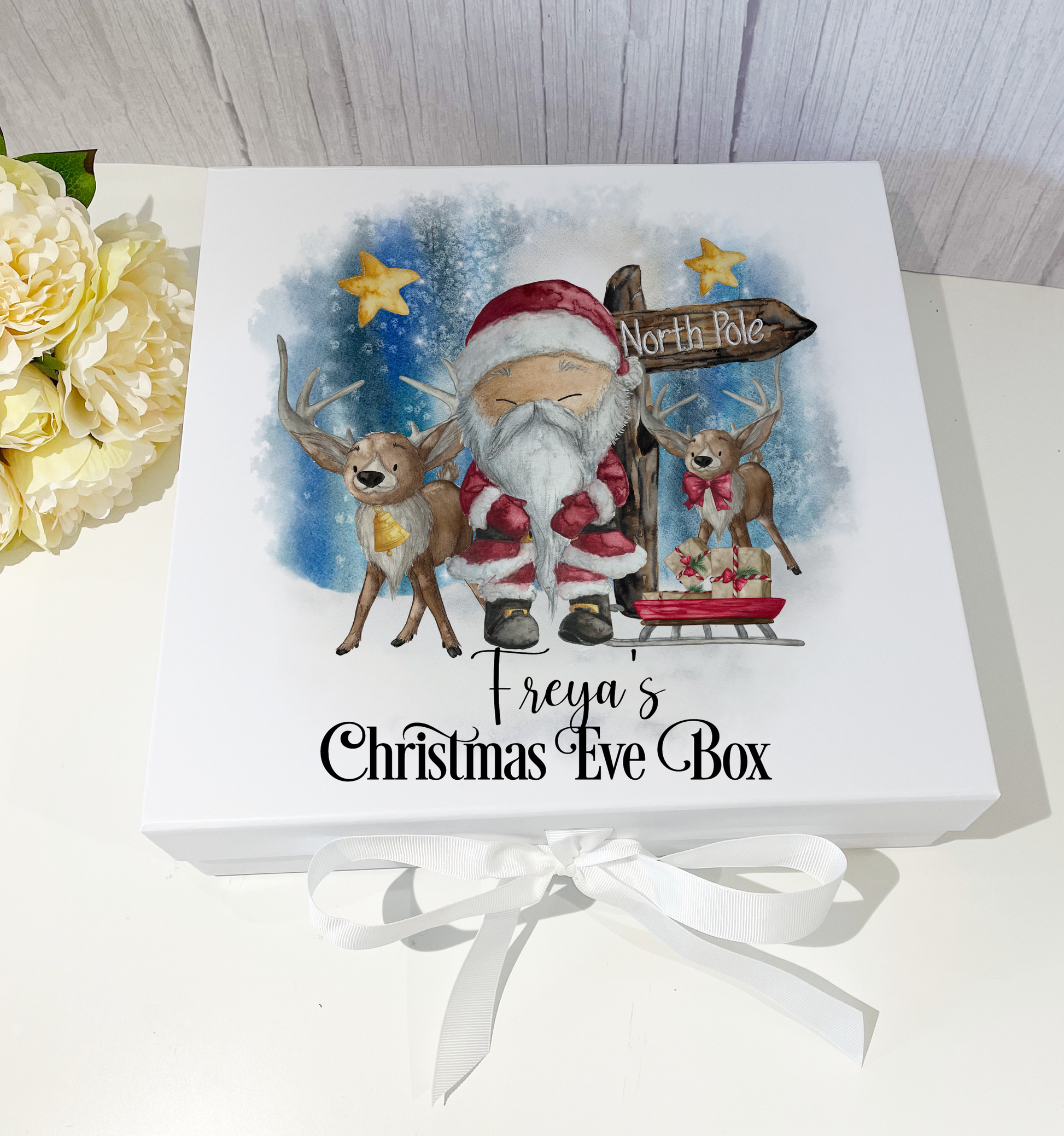 Santa & His Reindeer Christmas Box with ribbon tie image 0