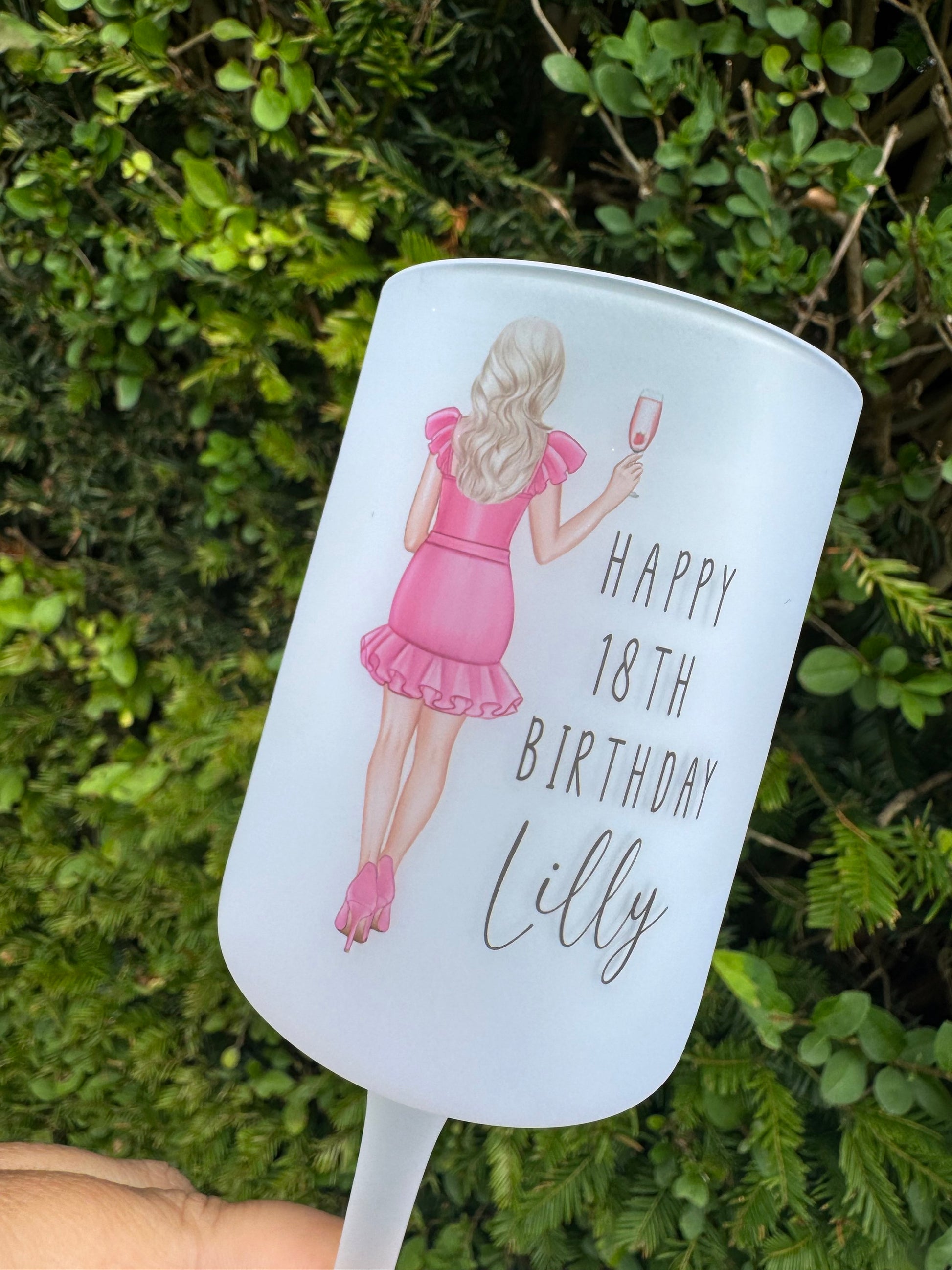 Personalised Wine Glass - Any Birthday Pink Dress  image 1