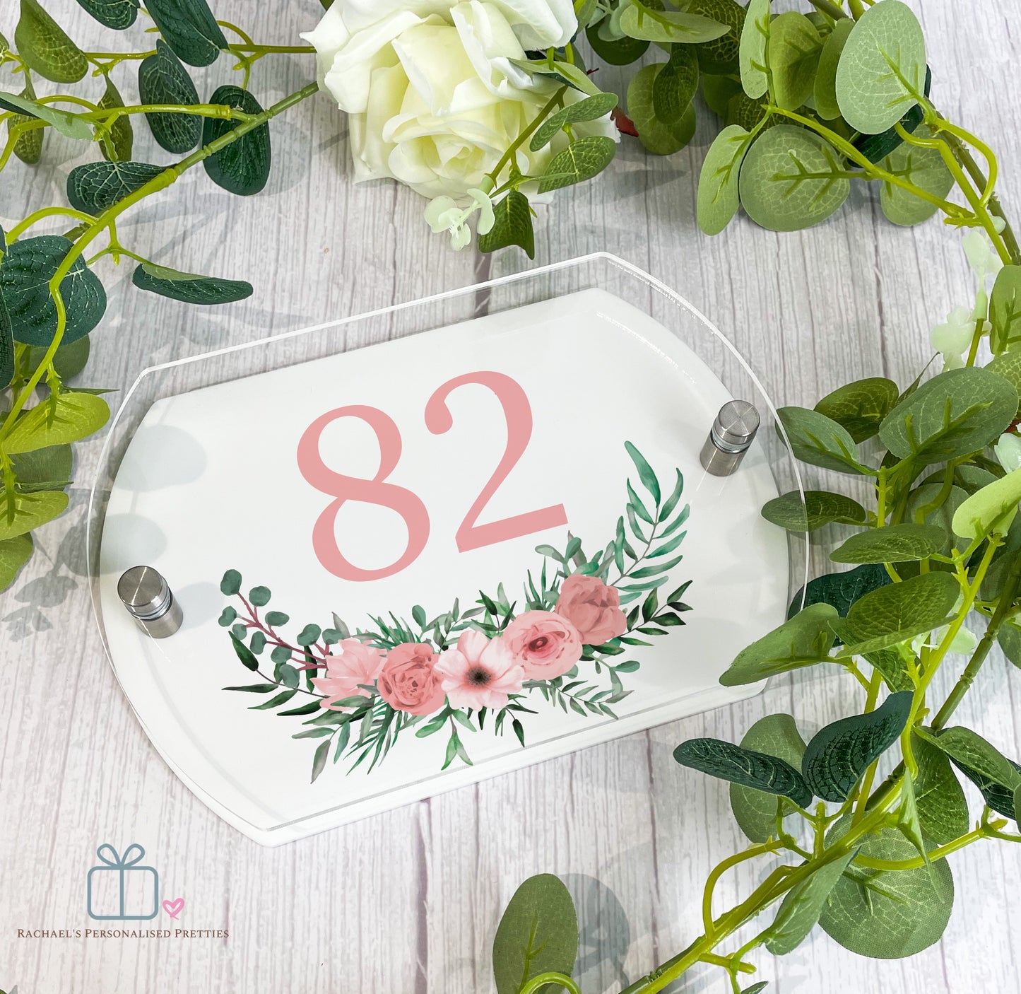 Pink Floral Door Number Sign image 0