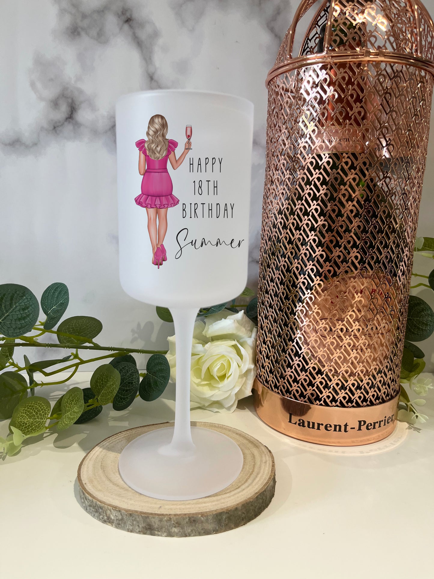 Personalised Wine Glass - Any Birthday Pink Dress  image 0