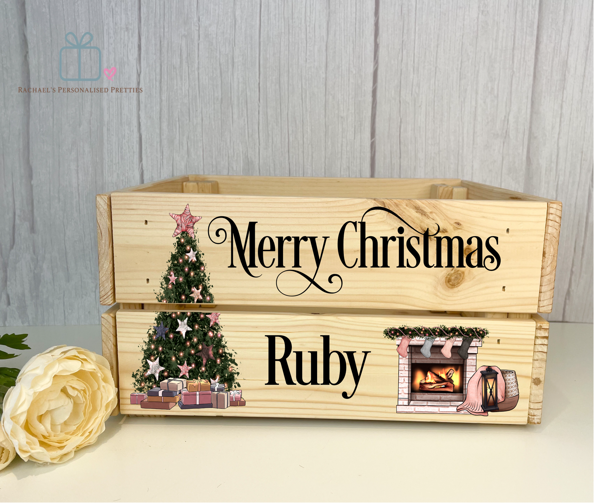 Pink Fireplace Christmas Crate image 0