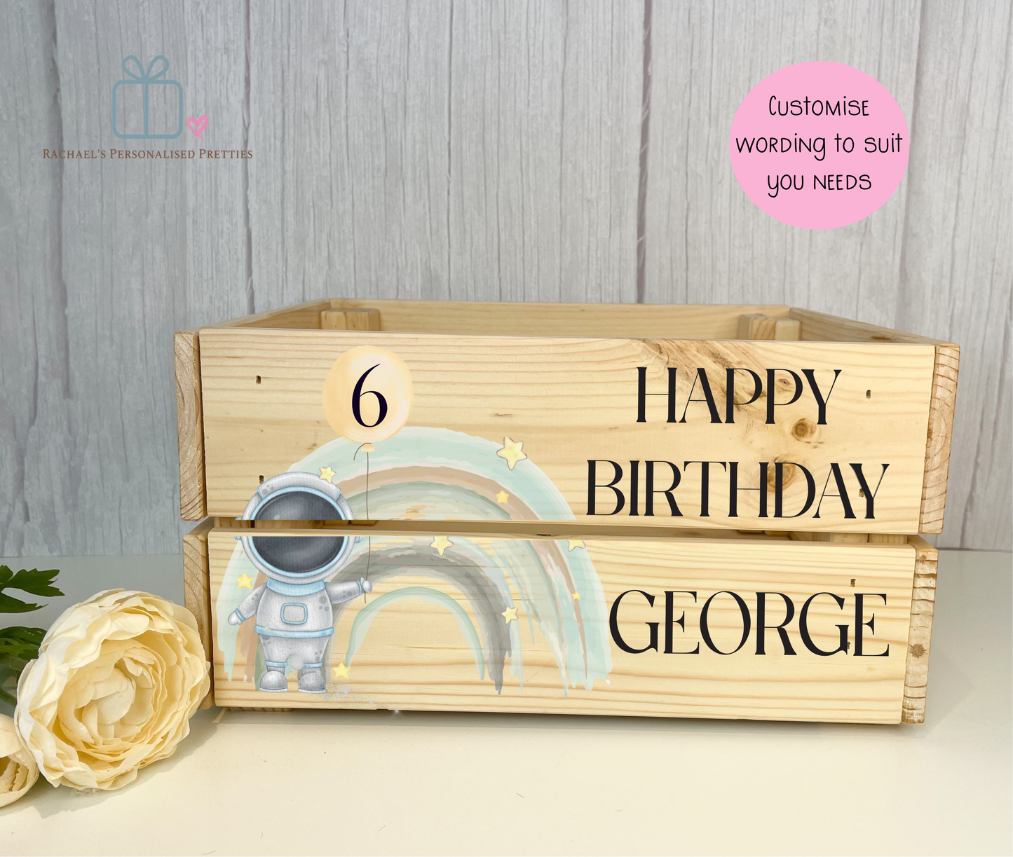 Space Man Wooden Birthday Box Crate